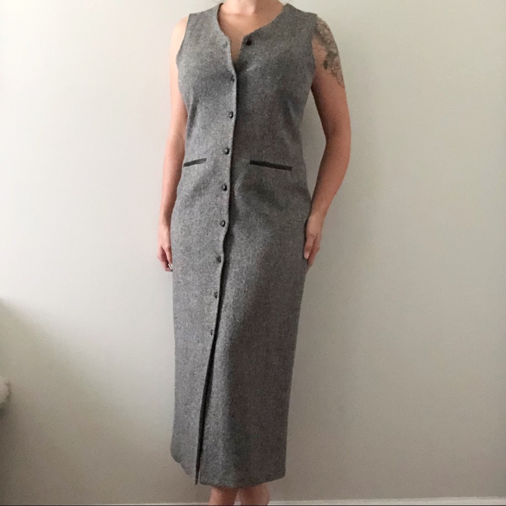 Talbots Gray Sleeveless Maxi Button-Front Dress